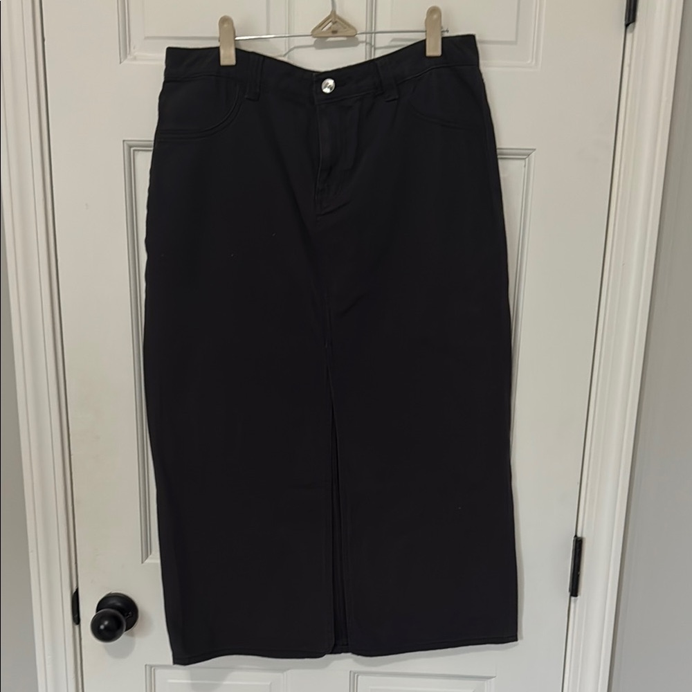 Divided Black Jean Midi Skirt